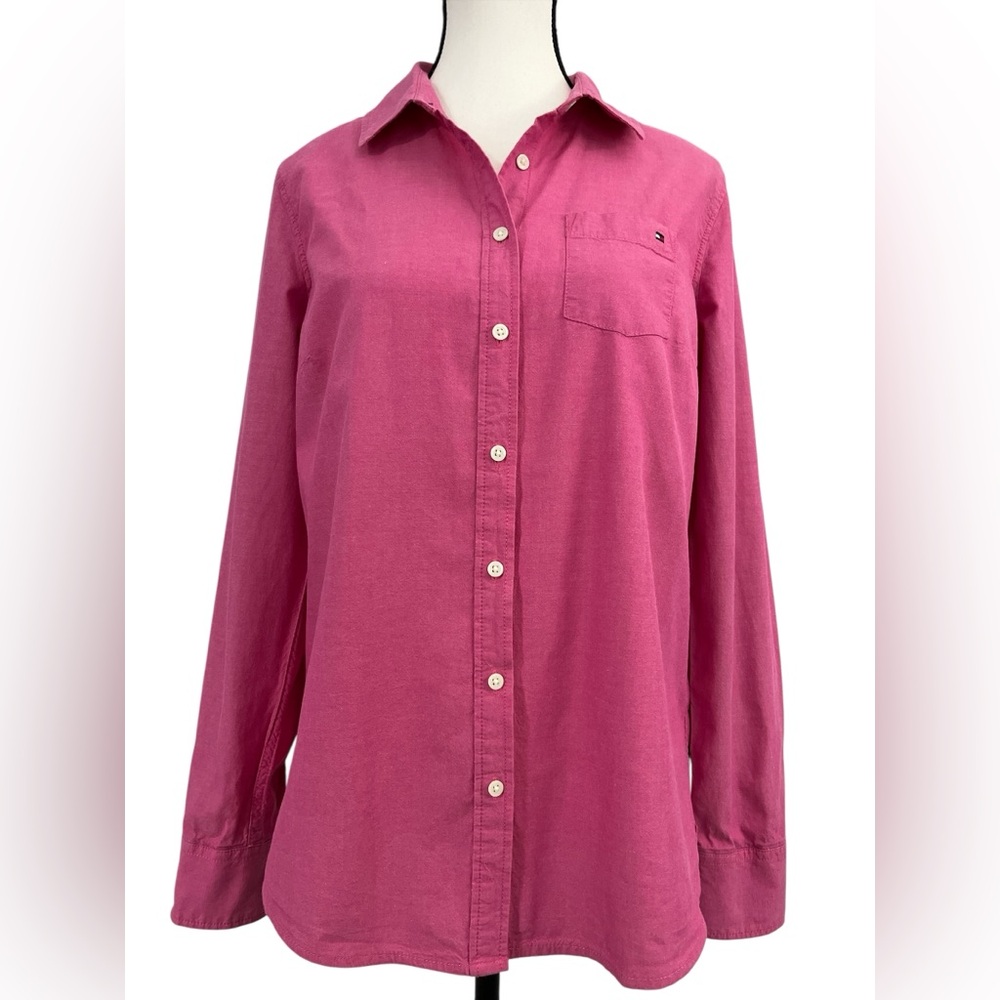 TOMMY HILFIGER Women’s Pink Button-Up Shirt | 100% Cotton | Size M